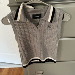 Cider Gray Cable Knit Vest with Black and White Trim